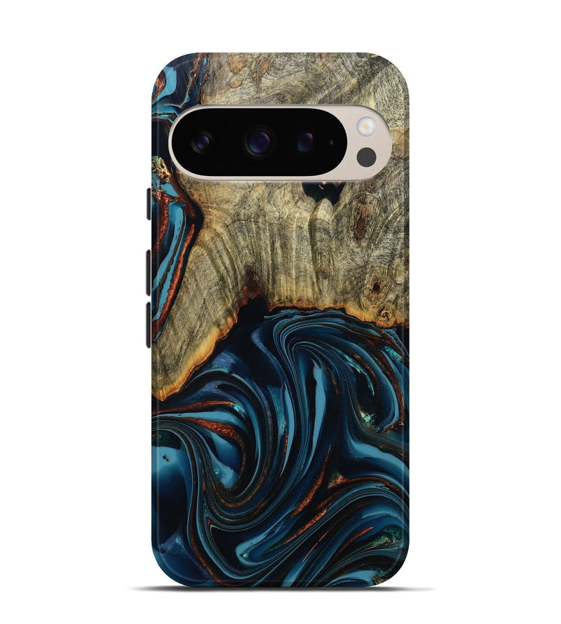 Pixel 9 Pro Wood Live Edge Phone Case - Westley (Teal & Gold, 808680)