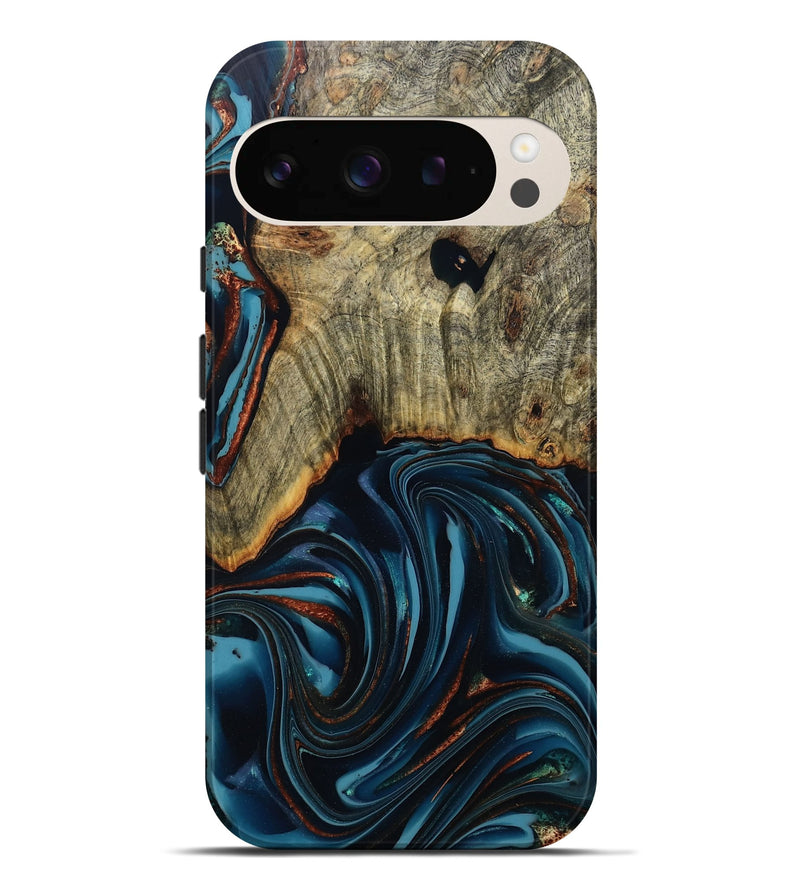 Pixel 9 Pro XL Wood Live Edge Phone Case - Westley (Teal & Gold, 808680)
