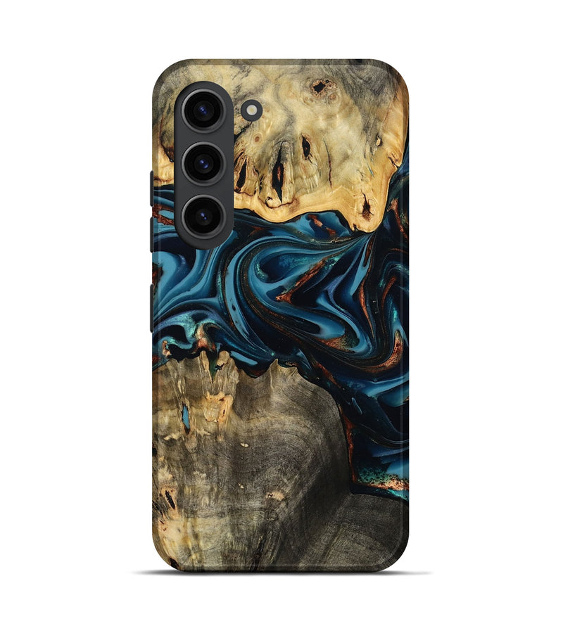 Galaxy S23 Wood Live Edge Phone Case - Azriel (Teal & Gold, 808681)
