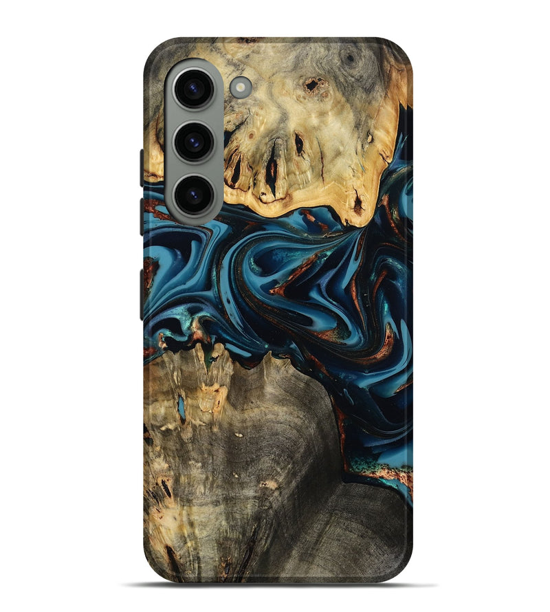 Galaxy S23 Plus Wood Live Edge Phone Case - Azriel (Teal & Gold, 808681)