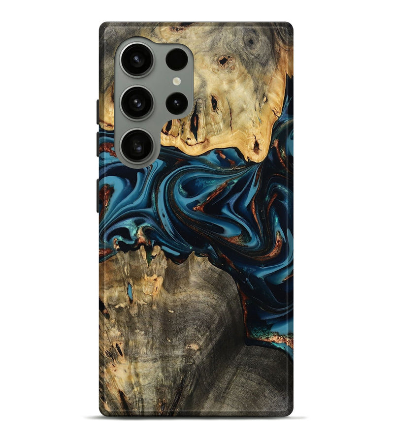 Galaxy S24 Ultra Wood Live Edge Phone Case - Azriel (Teal & Gold, 808681)