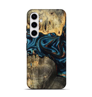 Galaxy S25 Wood Live Edge Phone Case - Azriel (Teal & Gold, 808681)