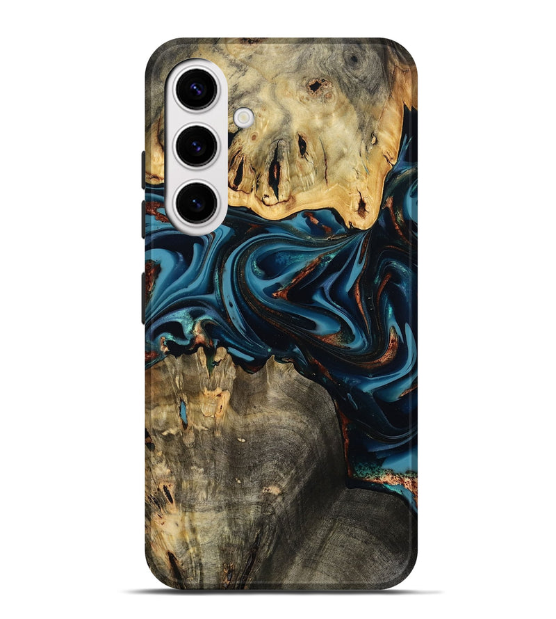 Galaxy S25 Plus Wood Live Edge Phone Case - Azriel (Teal & Gold, 808681)