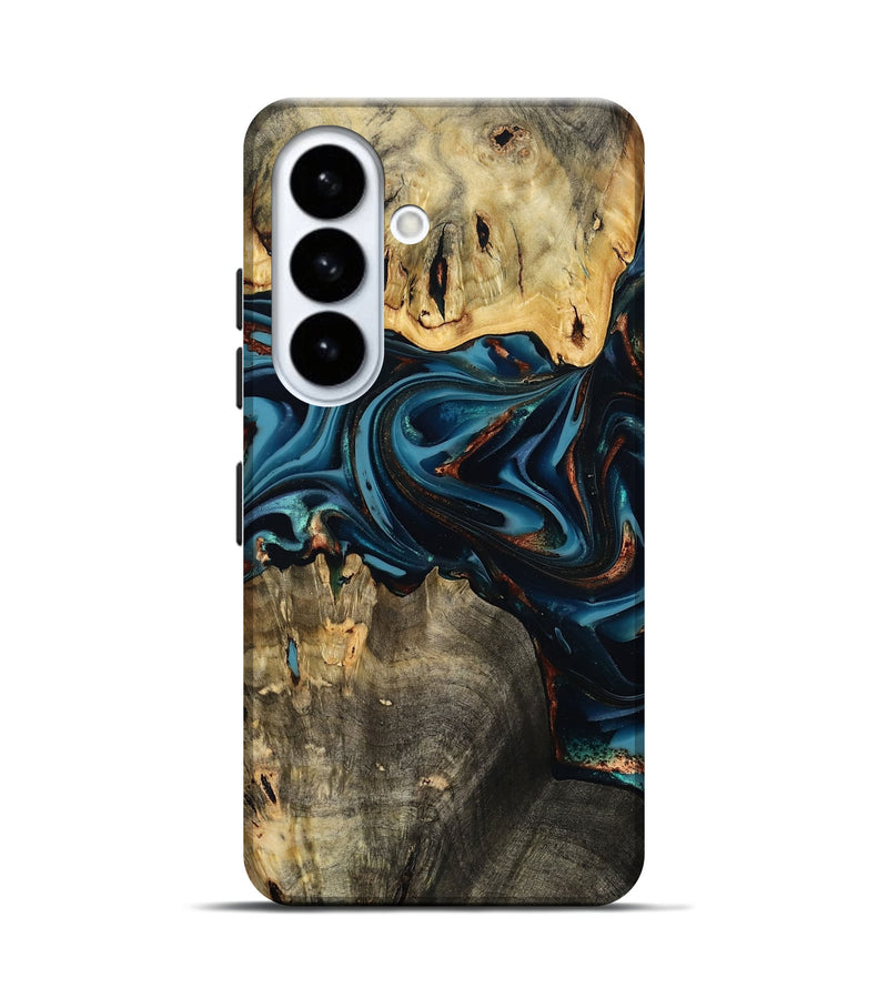 Galaxy S26 Wood Live Edge Phone Case - Azriel (Teal & Gold, 808681)