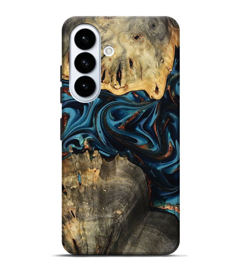 Galaxy S26 Plus Wood Live Edge Phone Case - Azriel (Teal & Gold, 808681)