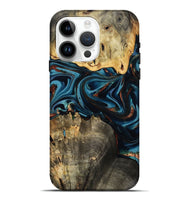 iPhone 15 Pro Max Wood Live Edge Phone Case - Azriel (Teal & Gold, 808681)