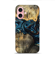 iPhone 16 Wood Live Edge Phone Case - Azriel (Teal & Gold, 808681)