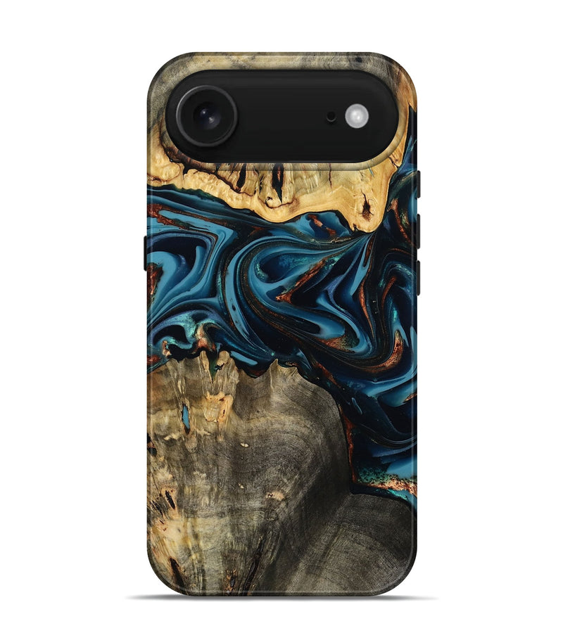 iPhone 17 Air Wood Live Edge Phone Case - Azriel (Teal & Gold, 808681)