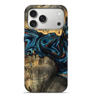 iPhone 17 Pro Max Wood Live Edge Phone Case - Azriel (Teal & Gold, 808681)