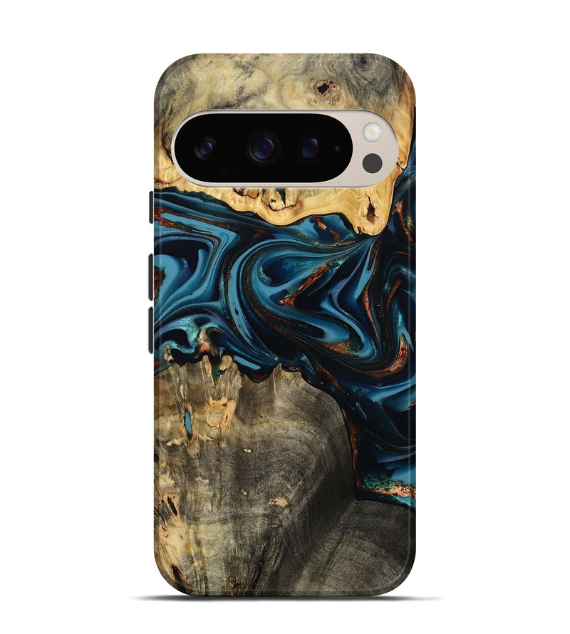 Pixel 10 Wood Live Edge Phone Case - Azriel (Teal & Gold, 808681)