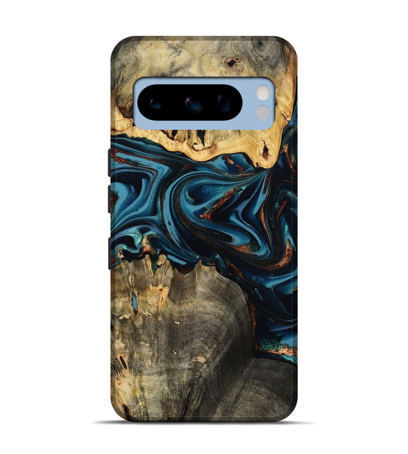Pixel 8 Pro Wood Live Edge Phone Case - Azriel (Teal & Gold, 808681)