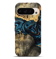 Pixel 9 Pro XL Wood Live Edge Phone Case - Azriel (Teal & Gold, 808681)