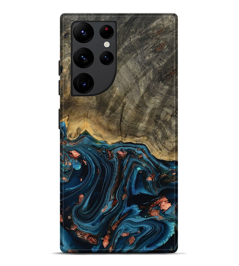 Galaxy S22 Ultra Wood Live Edge Phone Case - Don (Teal & Gold, 808682)
