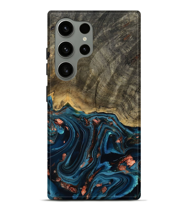 Galaxy S24 Ultra Wood Live Edge Phone Case - Don (Teal & Gold, 808682)