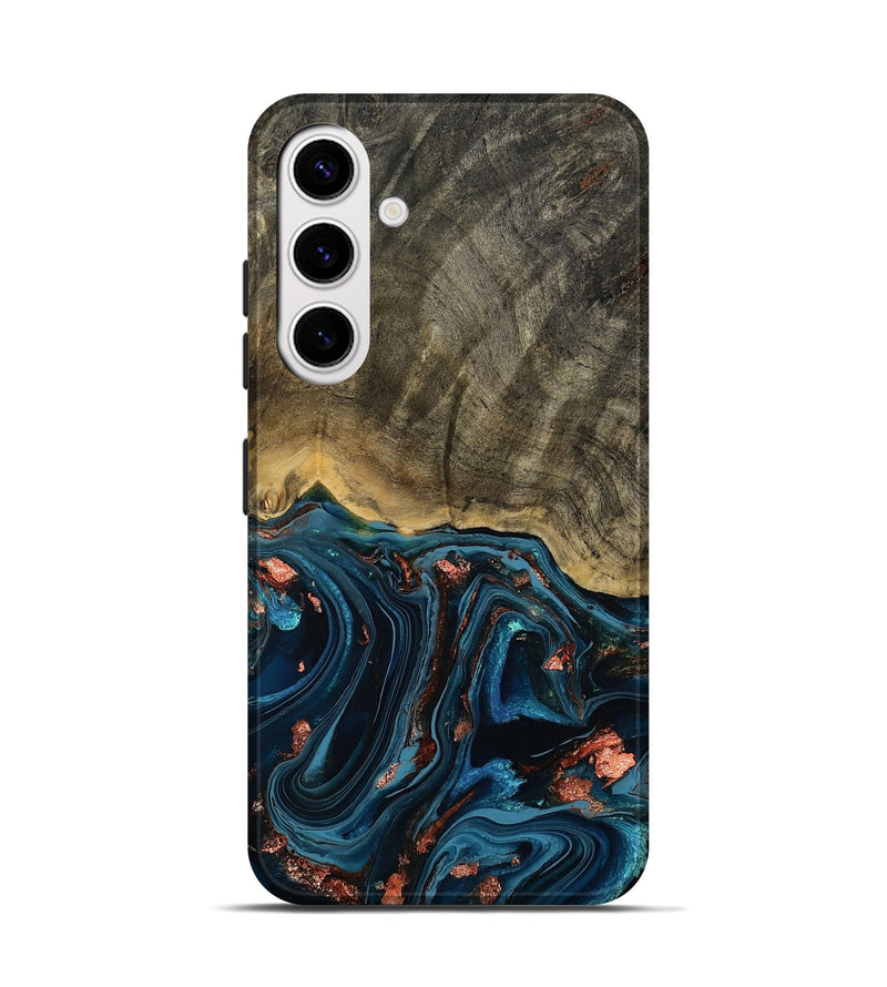 Galaxy S25 Wood Live Edge Phone Case - Don (Teal & Gold, 808682)