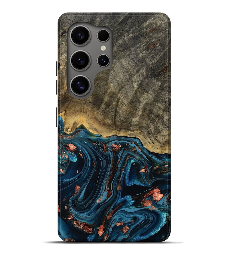 Galaxy S25 Ultra Wood Live Edge Phone Case - Don (Teal & Gold, 808682)