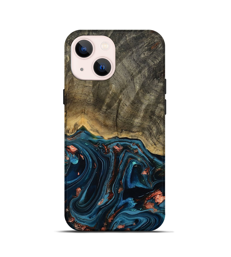 iPhone 13 mini Wood Live Edge Phone Case - Don (Teal & Gold, 808682)