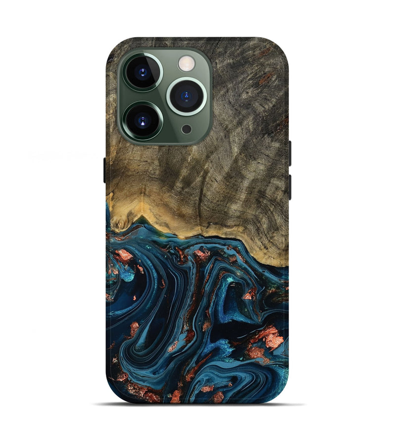 iPhone 13 Pro Wood Live Edge Phone Case - Don (Teal & Gold, 808682)