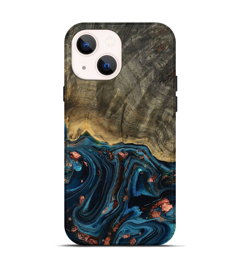iPhone 14 Wood Live Edge Phone Case - Don (Teal & Gold, 808682)