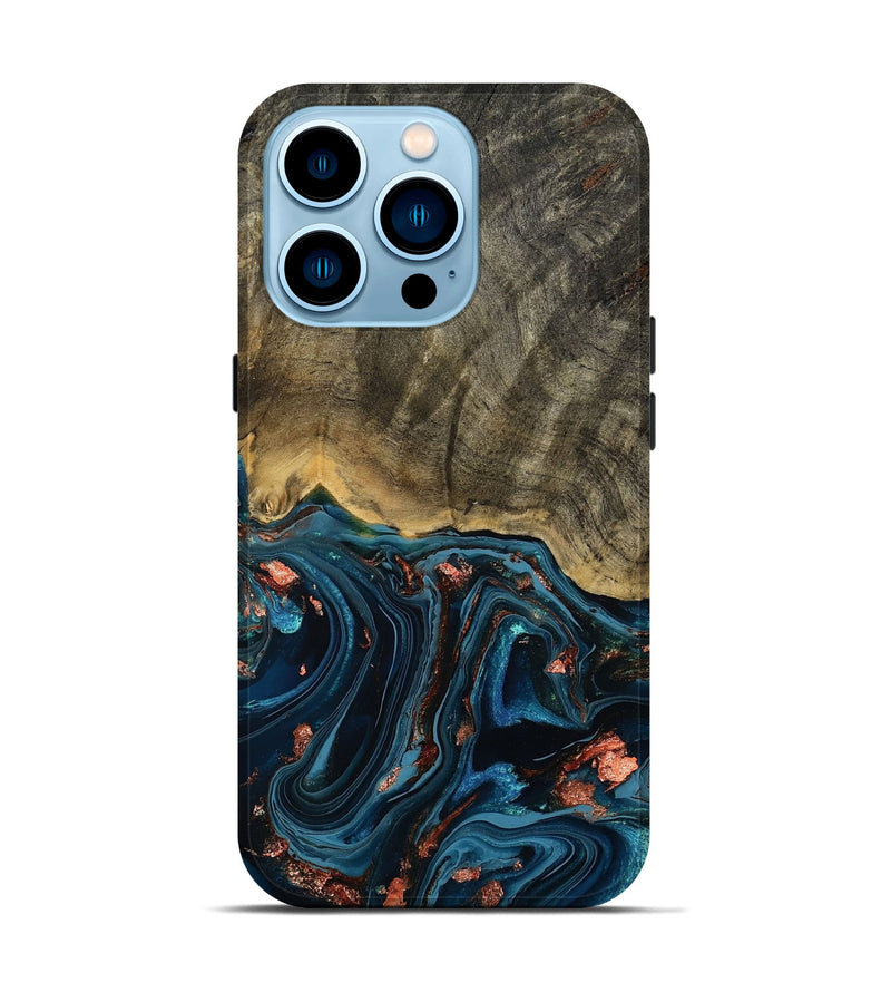 iPhone 14 Pro Wood Live Edge Phone Case - Don (Teal & Gold, 808682)