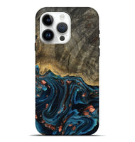iPhone 15 Pro Max Wood Live Edge Phone Case - Don (Teal & Gold, 808682)