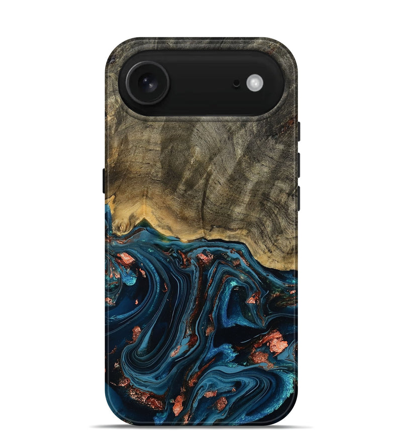 iPhone 17 Air Wood Live Edge Phone Case - Don (Teal & Gold, 808682)