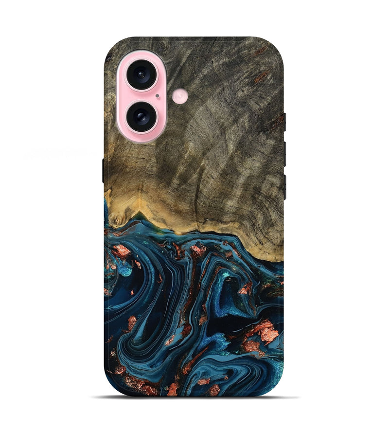 iPhone 17 Wood Live Edge Phone Case - Don (Teal & Gold, 808682)