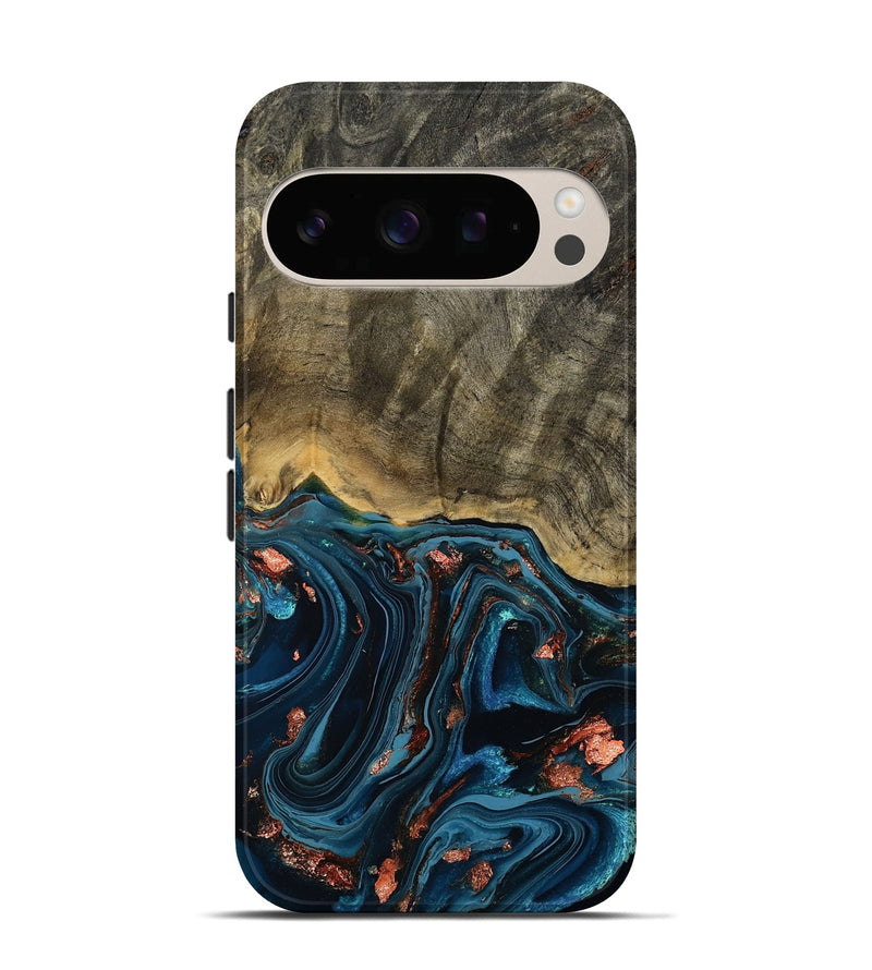 Pixel 10 Pro Wood Live Edge Phone Case - Don (Teal & Gold, 808682)