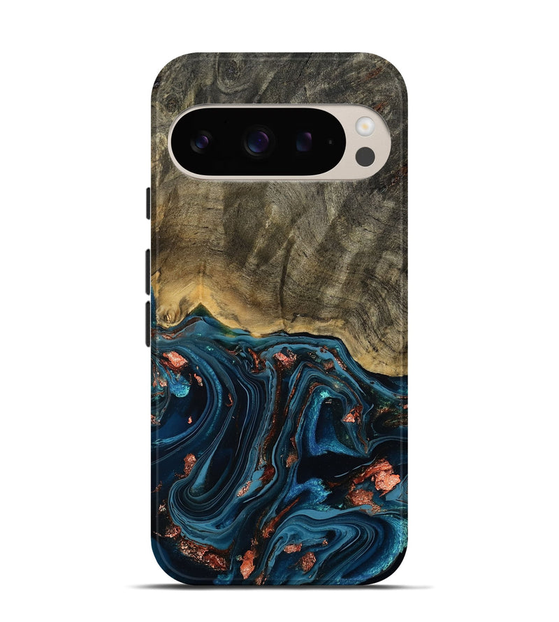 Pixel 9 Wood Live Edge Phone Case - Don (Teal & Gold, 808682)