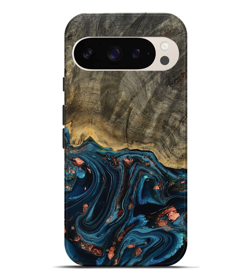 Pixel 9 Pro XL Wood Live Edge Phone Case - Don (Teal & Gold, 808682)