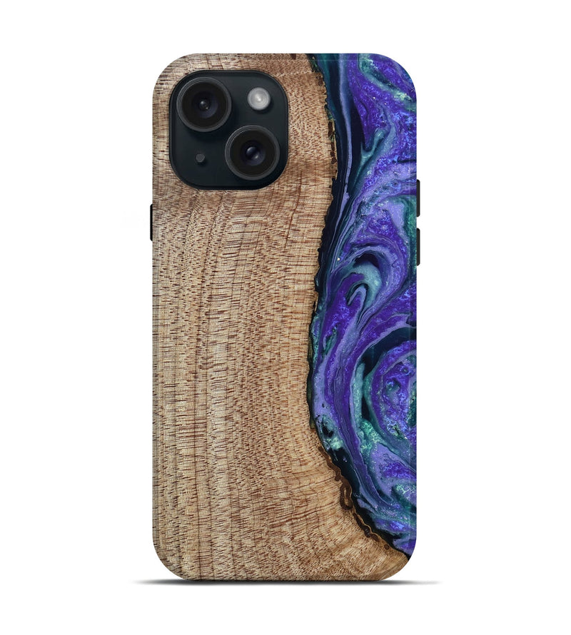 iPhone 15 Wood Live Edge Phone Case - Tess (Purple, 808690)