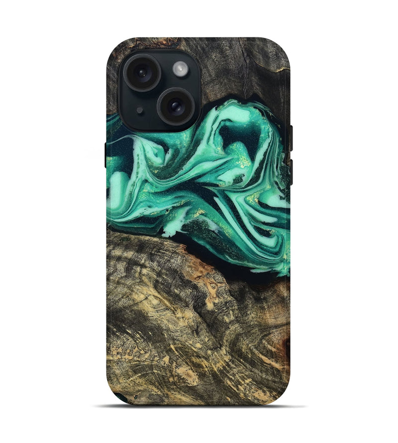 iPhone 15 Wood Live Edge Phone Case - Emeline (Green, 808693)
