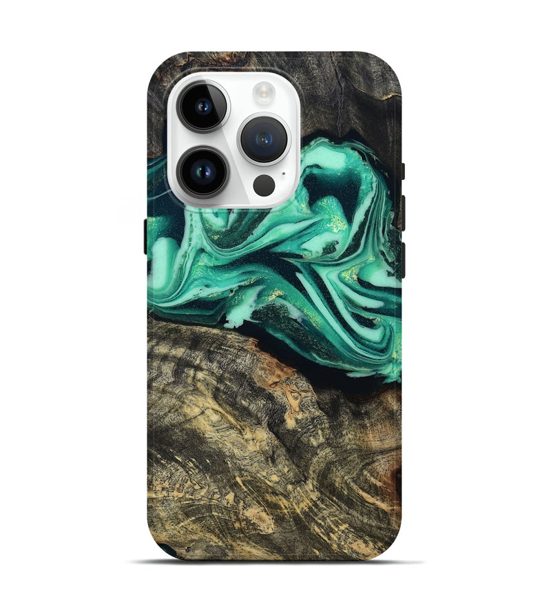 iPhone 15 Pro Wood Live Edge Phone Case - Emeline (Green, 808693)
