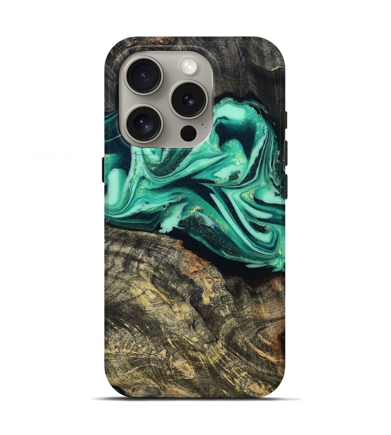 iPhone 16 Pro Wood Live Edge Phone Case - Emeline (Green, 808693)