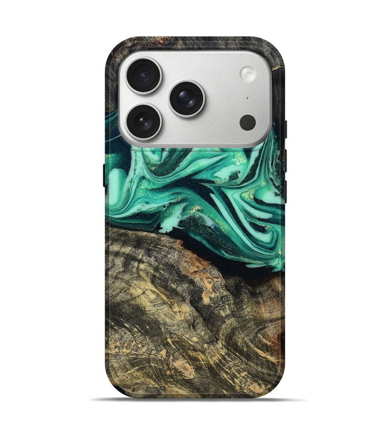 iPhone 17 Pro Wood Live Edge Phone Case - Emeline (Green, 808693)
