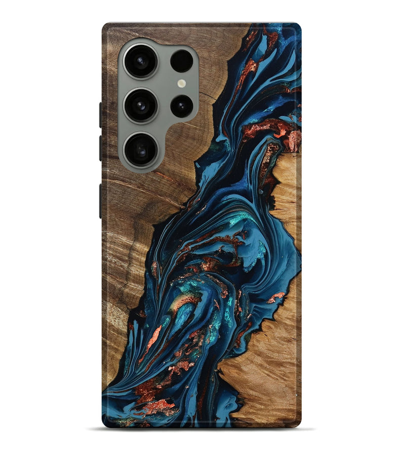 Galaxy S24 Ultra Wood Live Edge Phone Case - Tamika (Teal & Gold, 808695)