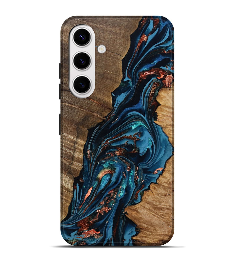 Galaxy S25 Plus Wood Live Edge Phone Case - Tamika (Teal & Gold, 808695)