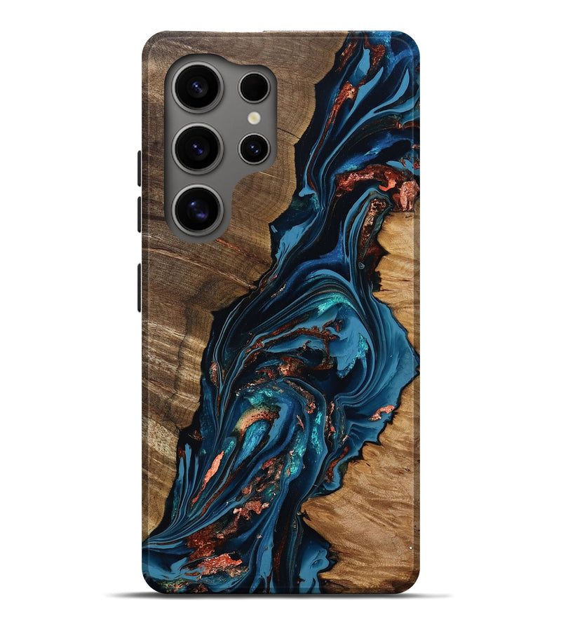 Galaxy S25 Ultra Wood Live Edge Phone Case - Tamika (Teal & Gold, 808695)