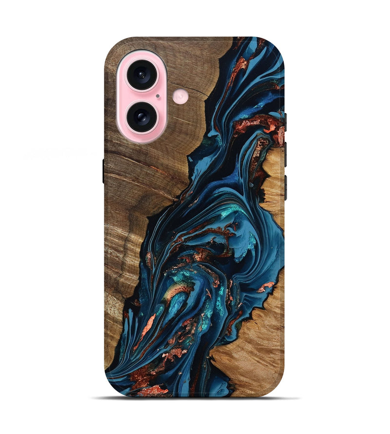 iPhone 17 Wood Live Edge Phone Case - Tamika (Teal & Gold, 808695)