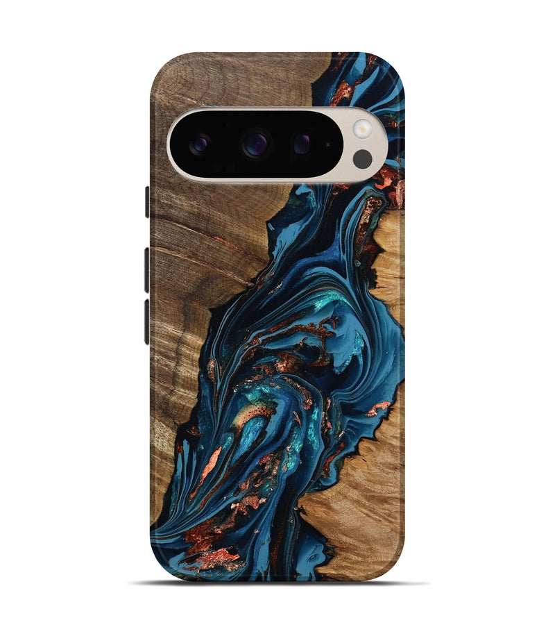 Pixel 10 Pro Wood Live Edge Phone Case - Tamika (Teal & Gold, 808695)