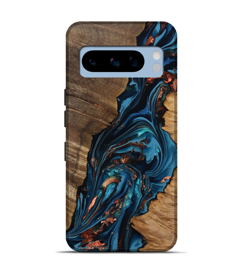 Pixel 8 Pro Wood Live Edge Phone Case - Tamika (Teal & Gold, 808695)