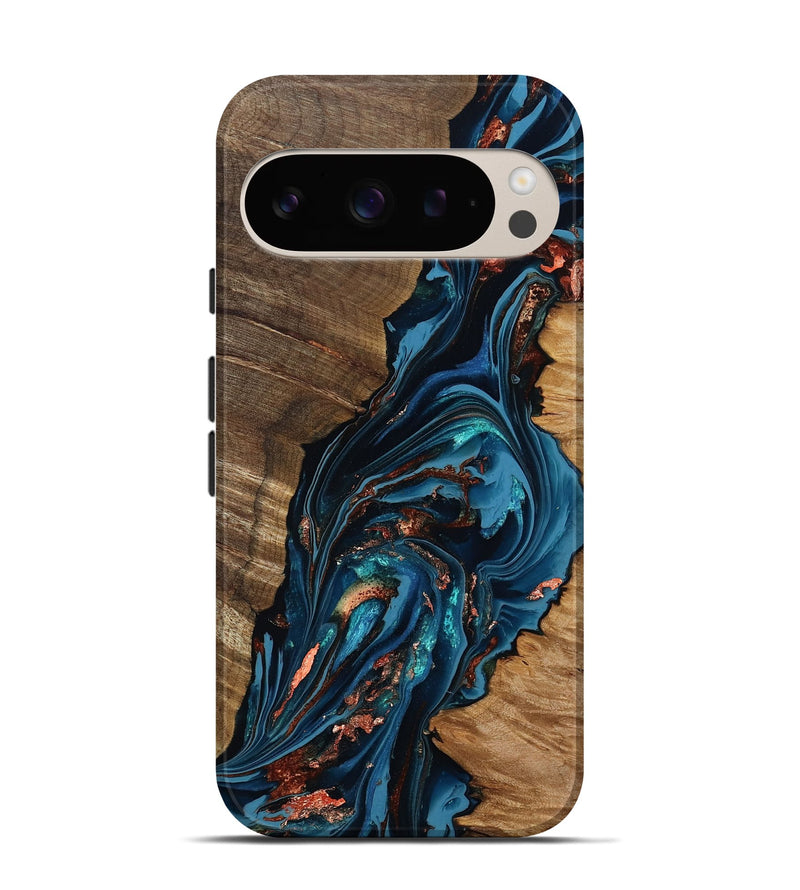 Pixel 9 Wood Live Edge Phone Case - Tamika (Teal & Gold, 808695)