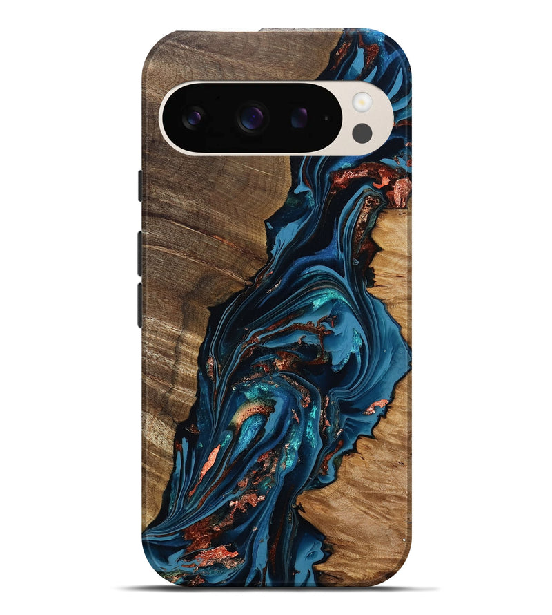 Pixel 9 Pro XL Wood Live Edge Phone Case - Tamika (Teal & Gold, 808695)