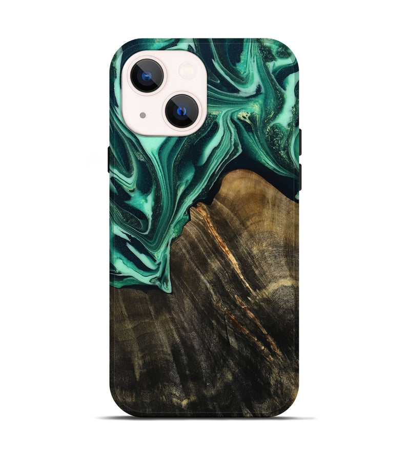iPhone 14 Wood Live Edge Phone Case - Solomon (Green, 808696)