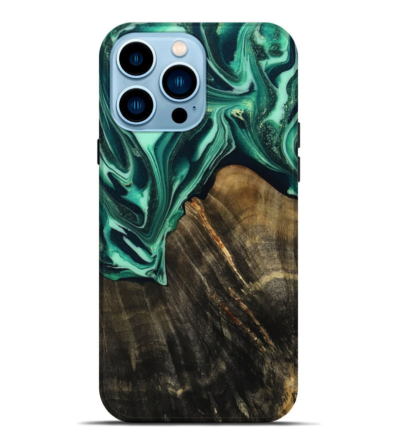 iPhone 14 Pro Max Wood Live Edge Phone Case - Solomon (Green, 808696)