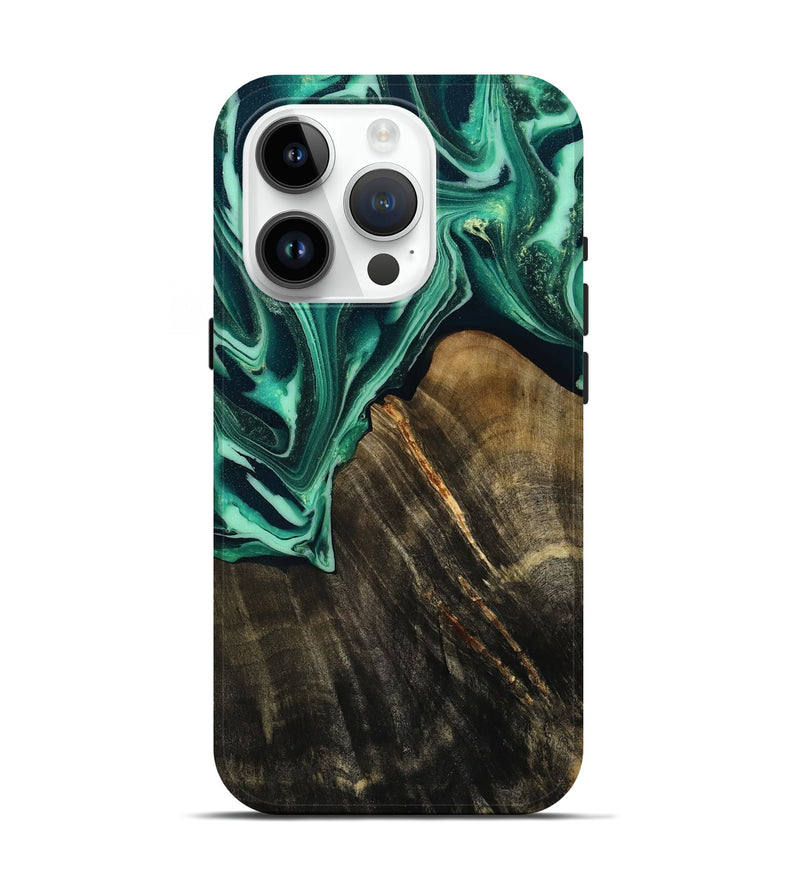 iPhone 15 Pro Wood Live Edge Phone Case - Solomon (Green, 808696)