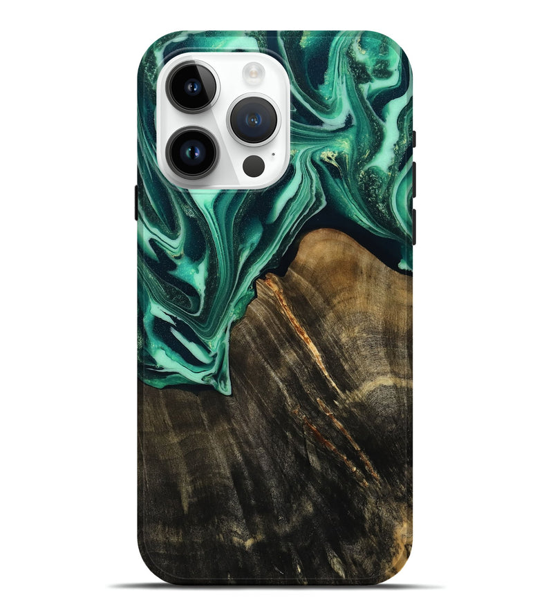 iPhone 15 Pro Max Wood Live Edge Phone Case - Solomon (Green, 808696)