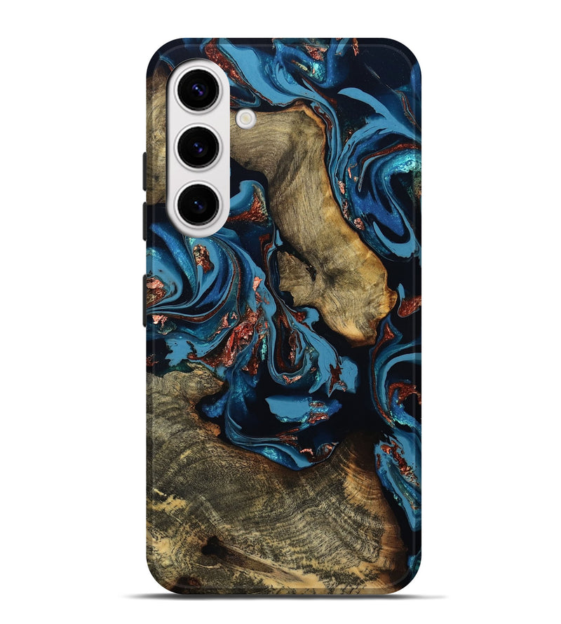 Galaxy S25 Plus Wood Live Edge Phone Case - Aline (Teal & Gold, 808698)