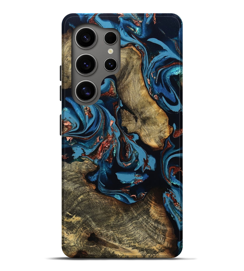 Galaxy S25 Ultra Wood Live Edge Phone Case - Aline (Teal & Gold, 808698)