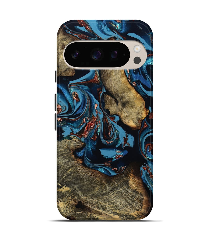 Pixel 10 Pro Wood Live Edge Phone Case - Aline (Teal & Gold, 808698)